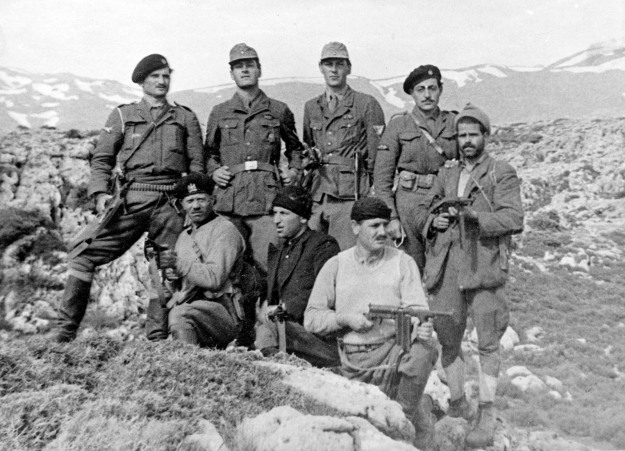 Patrick Leigh Fermor and William Stanley Moss (top row, second and third from left) with ­other members of the group that abducted the German general Heinrich Kreipe, Crete, April 1944. Estate of William Stanley Moss/Sir Patrick Leigh Fermor Archive/National Library of Scotland